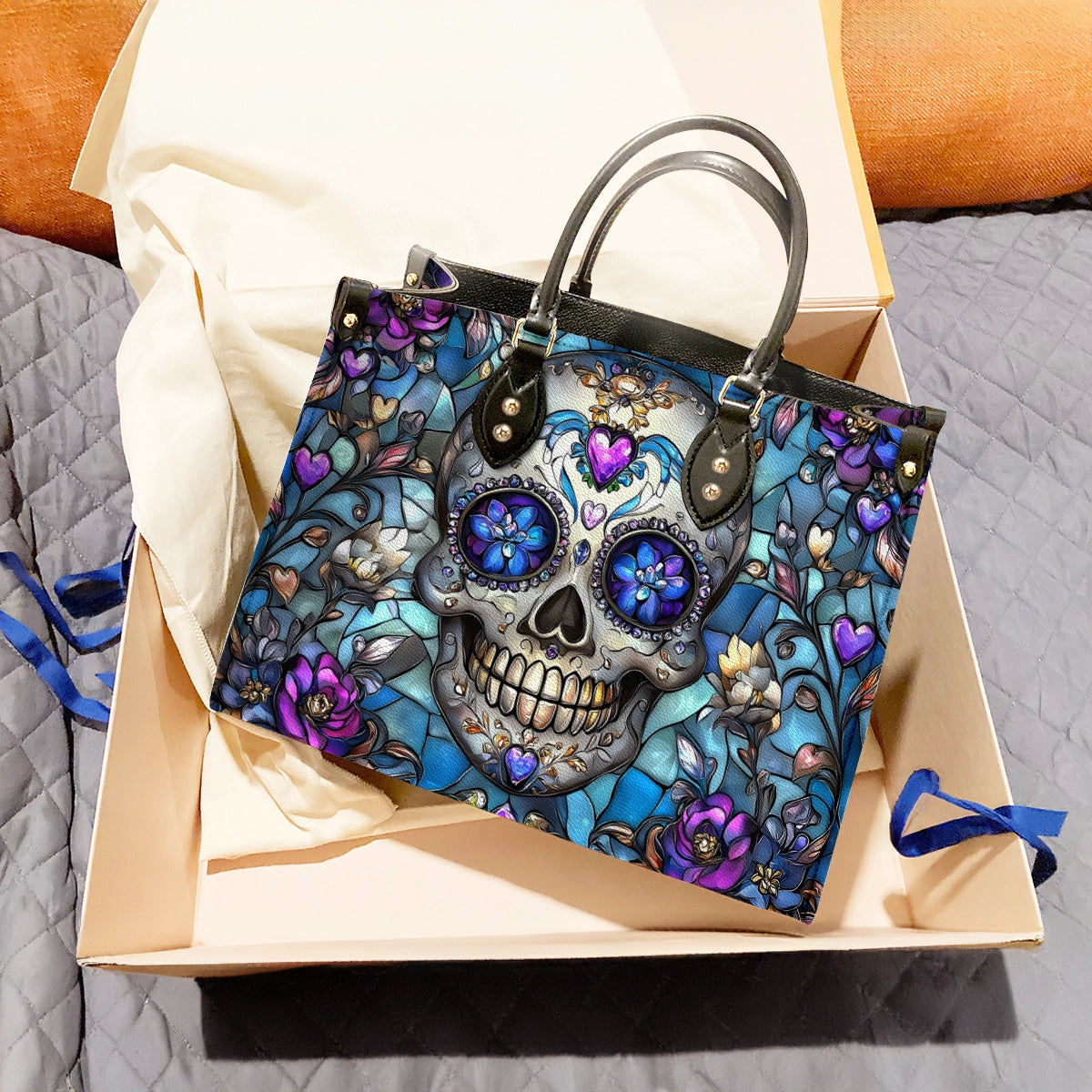 Glänzende Ledertasche Lumina Gothic Skull