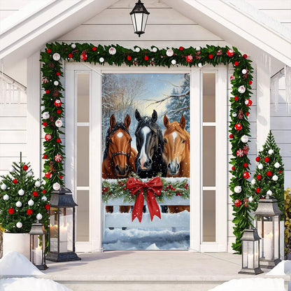 Shineful Door Cover Winter's Charm Horse Trio