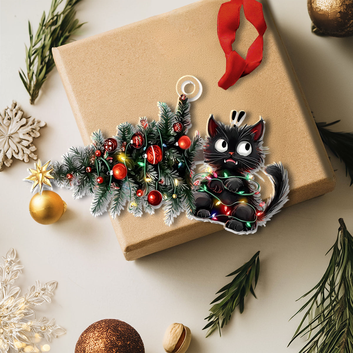 Shineful 2D Acrylic Ornament - Mischievous Cat Christmas