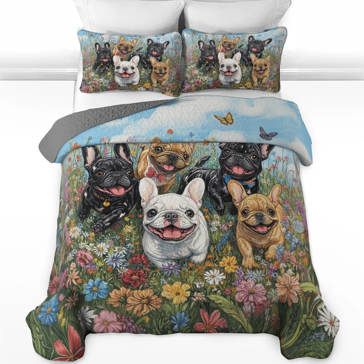 Glänzendes Ganzjahres-Steppdecken-Set, 3-teilig – Happy Frenchie Garden 