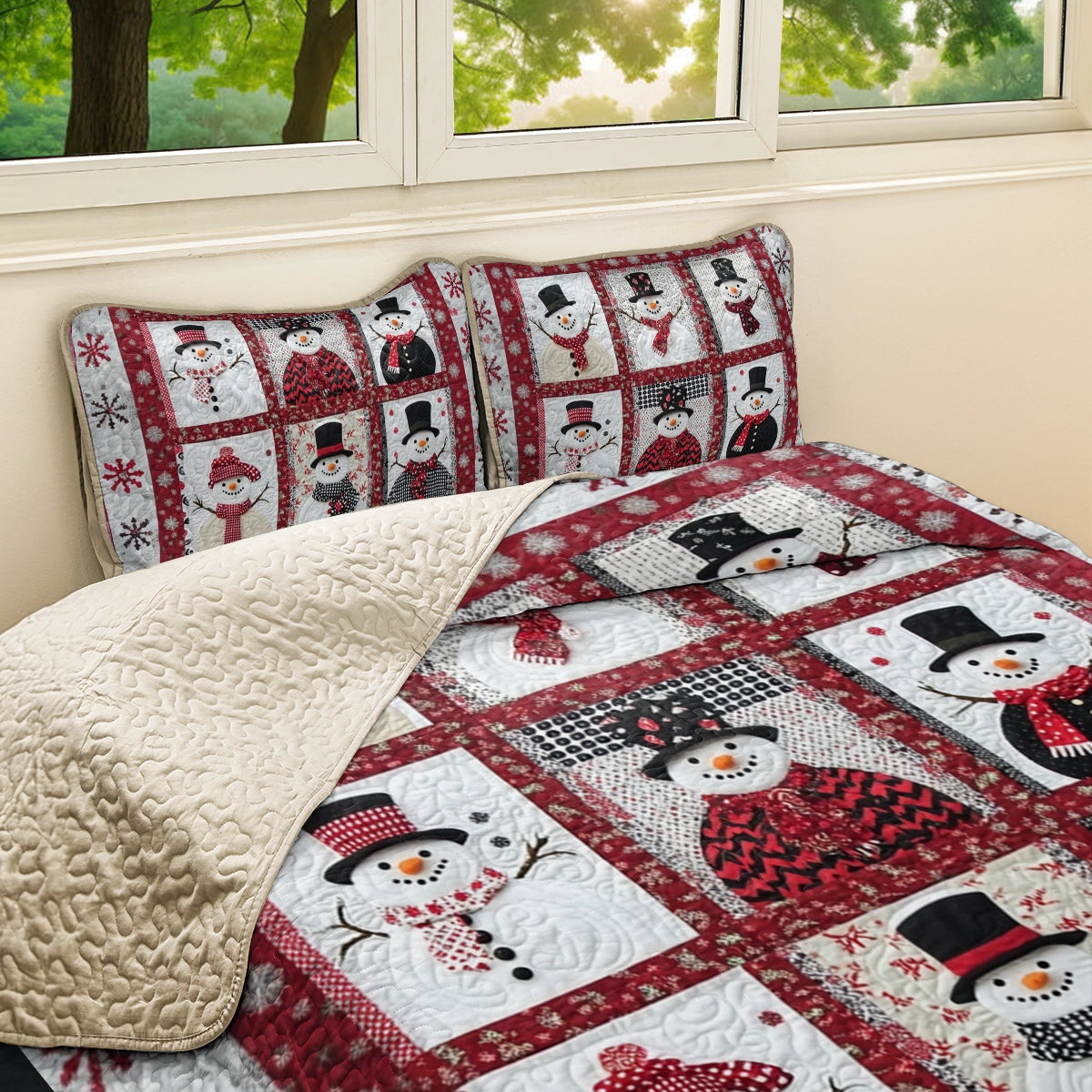 Shineful All Season Quilt 3-Piece Set Charming Snowman Friends