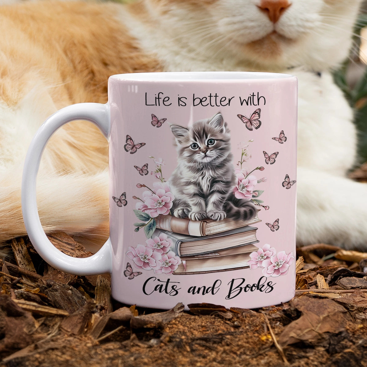 Shineful Ceramic Mug Kitty's Literary Escape