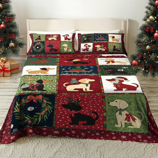 Shineful 4-Piece Bed Sheet Set Festive Dachshunds