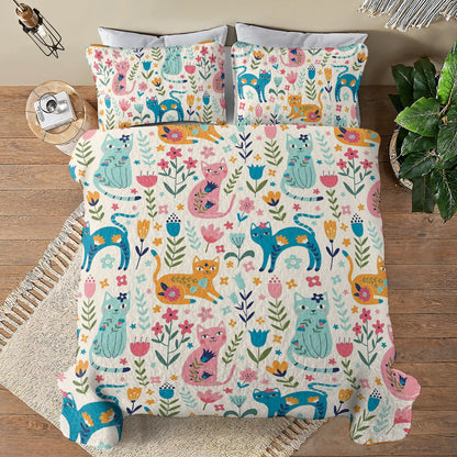 Shineful All Season Quilt 3-Piece Set Floral Cats