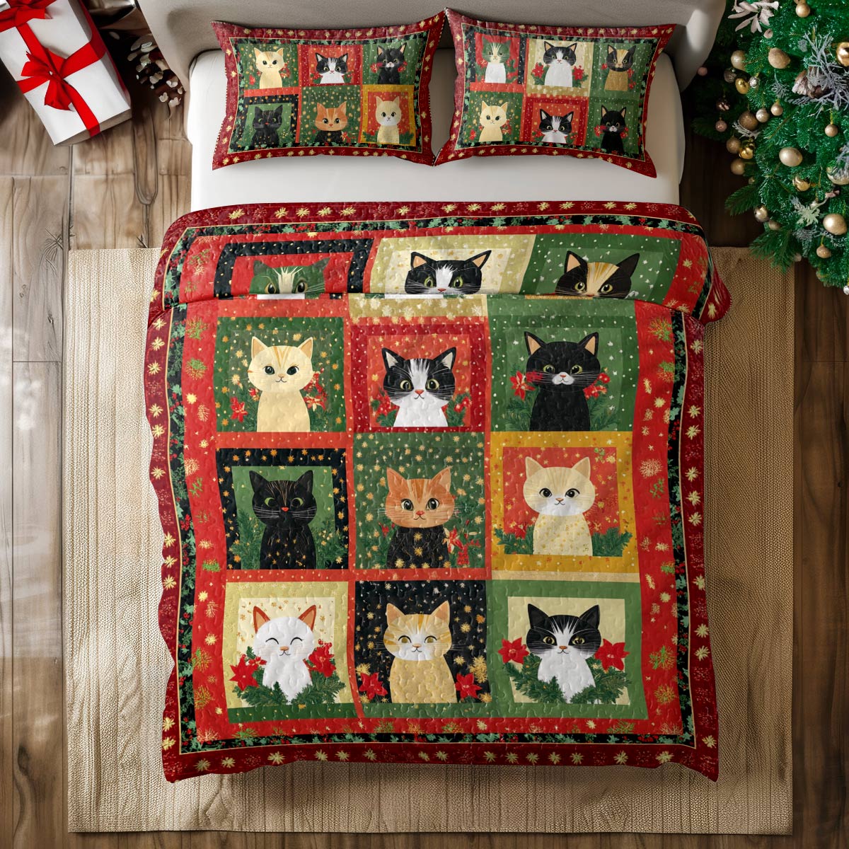 Shineful All Season Quilt 3-Piece Set Holiday Kittens