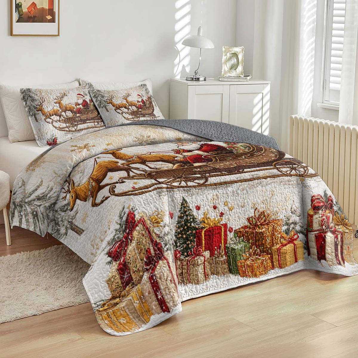 Shineful All Season Quilt 3-Piece Set Santa Sleigh