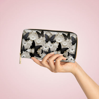 Shineful Leather Clutch Purse With Wristlet Strap Handle Black Butterfly