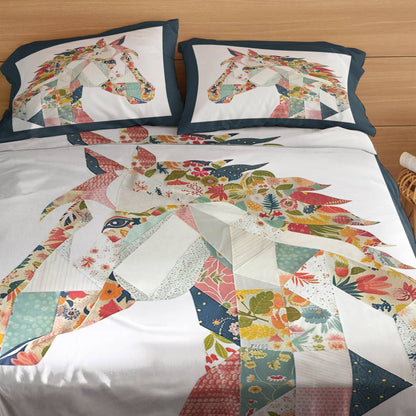 Shineful 4-Piece Bed Sheet Set Charming Floral Horse