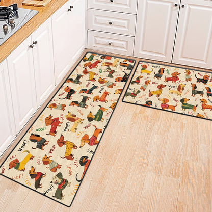 Shineful Ultra-Thin Non Skid Floor Mat, Kitchen Rugs Wagging Woof - Dachshund Delight