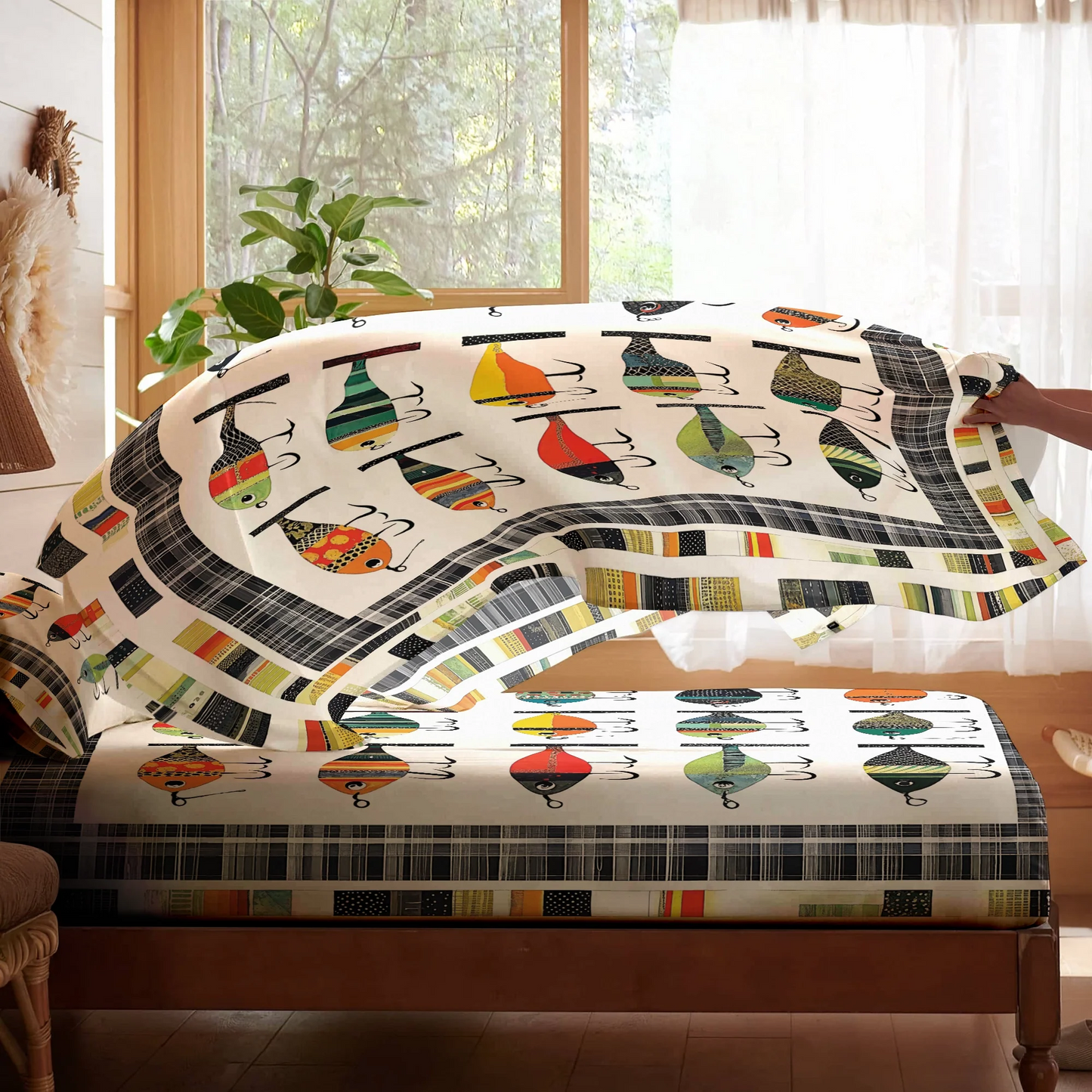 Shineful 4-Piece Bed Sheet Set - Vintage Fishing Lures