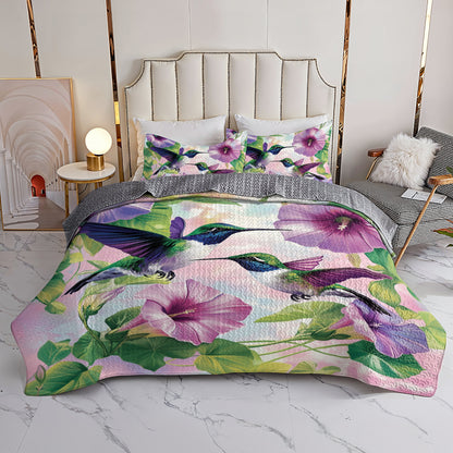 Shineful All Season Quilt 3-Piece Set Hummingbird Floral