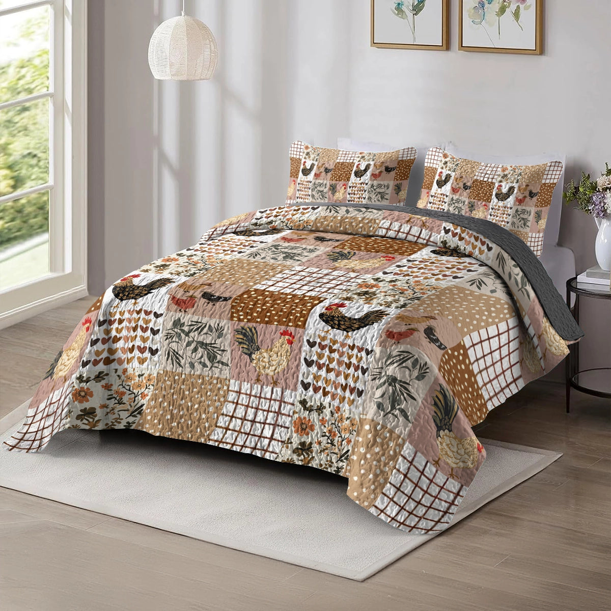 Shineful All Season Quilt 3-Piece Set Country Chicken Patchwork