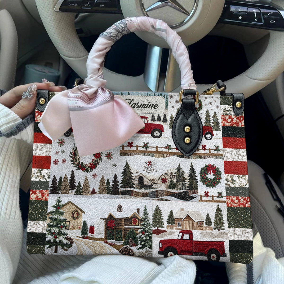 Glänzende Ledertasche Personalisiert Weihnachten Country Truck