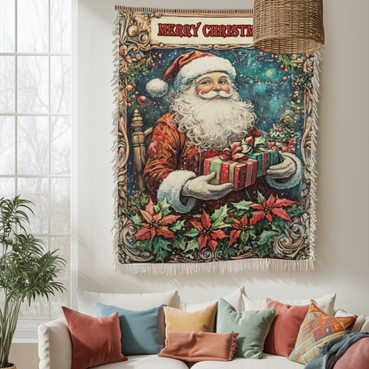 Shineful Woven Tapestry Throw Blanket Santa's Cheerful Gift