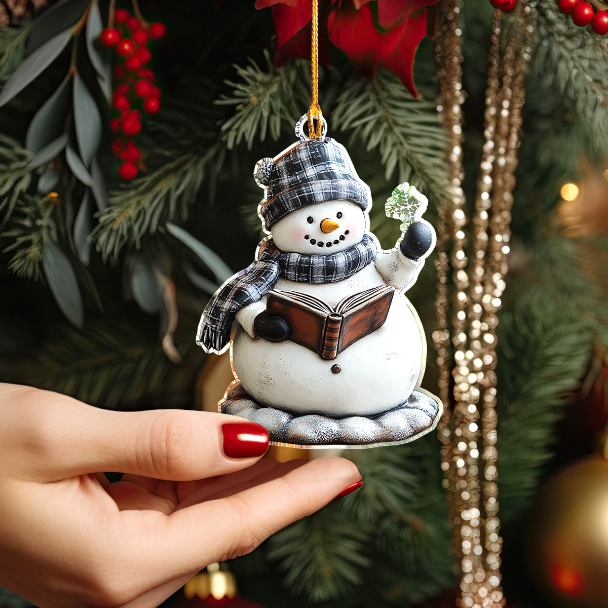 Shineful 2D Acrylic Ornament Snowman Reads