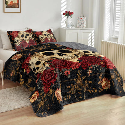 Shineful All Season Quilt 3-Piece Set Gothic Night Rose Skulls