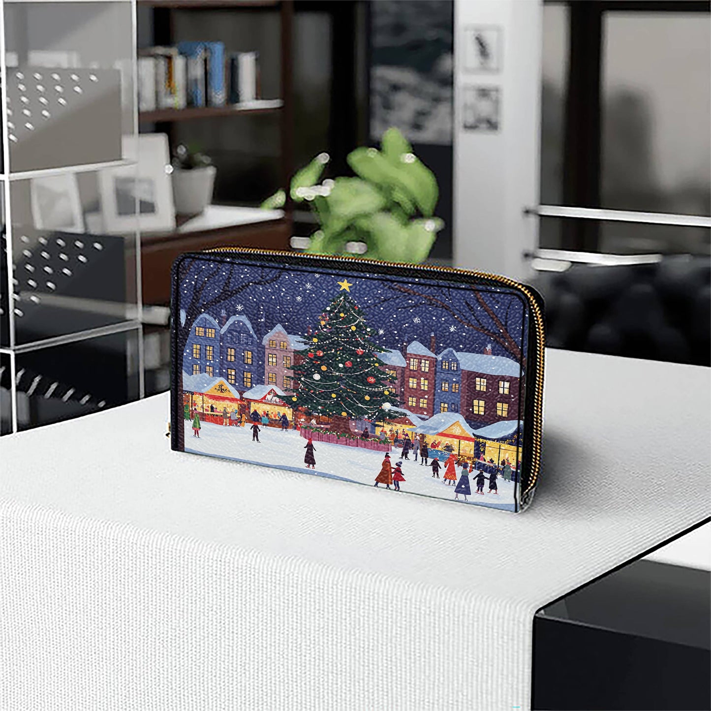 Shineful Leather Clutch Purse With Wristlet Strap Handle Christmas Market