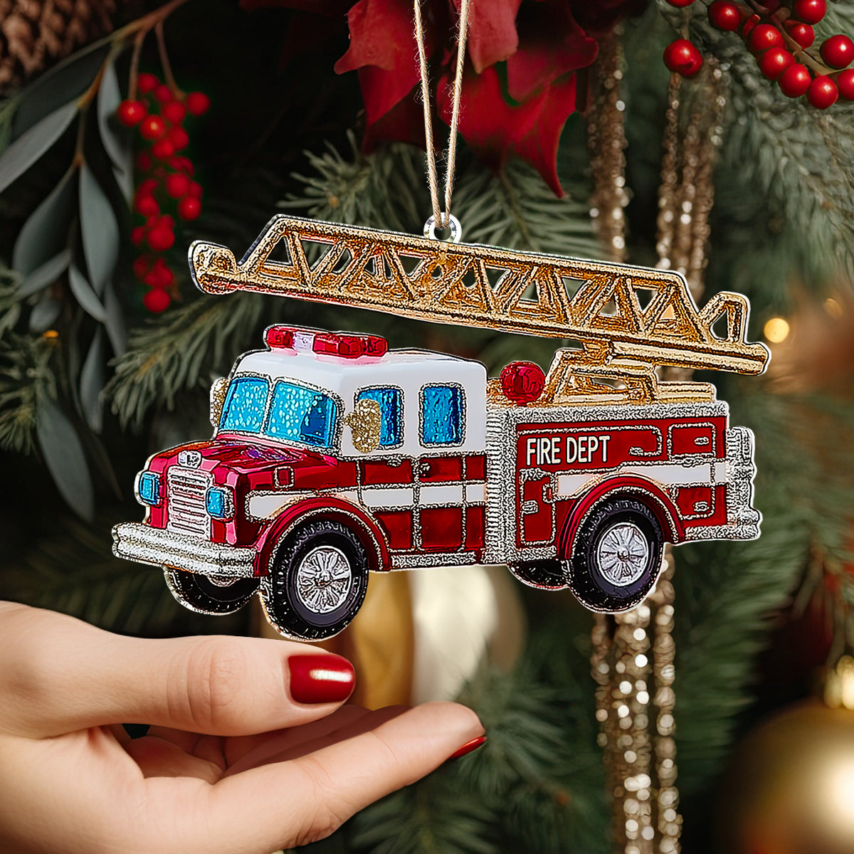 Shineful 2D Acrylic Ornament - Festive Fire Engine