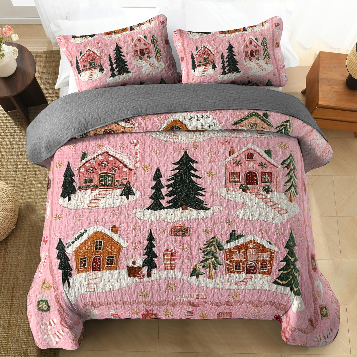 Shineful All Season Quilt 3-teiliges Set - Weihnachtshaus