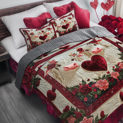 Shineful All Season Quilt 3-Piece Set Loving Hearts & Cows