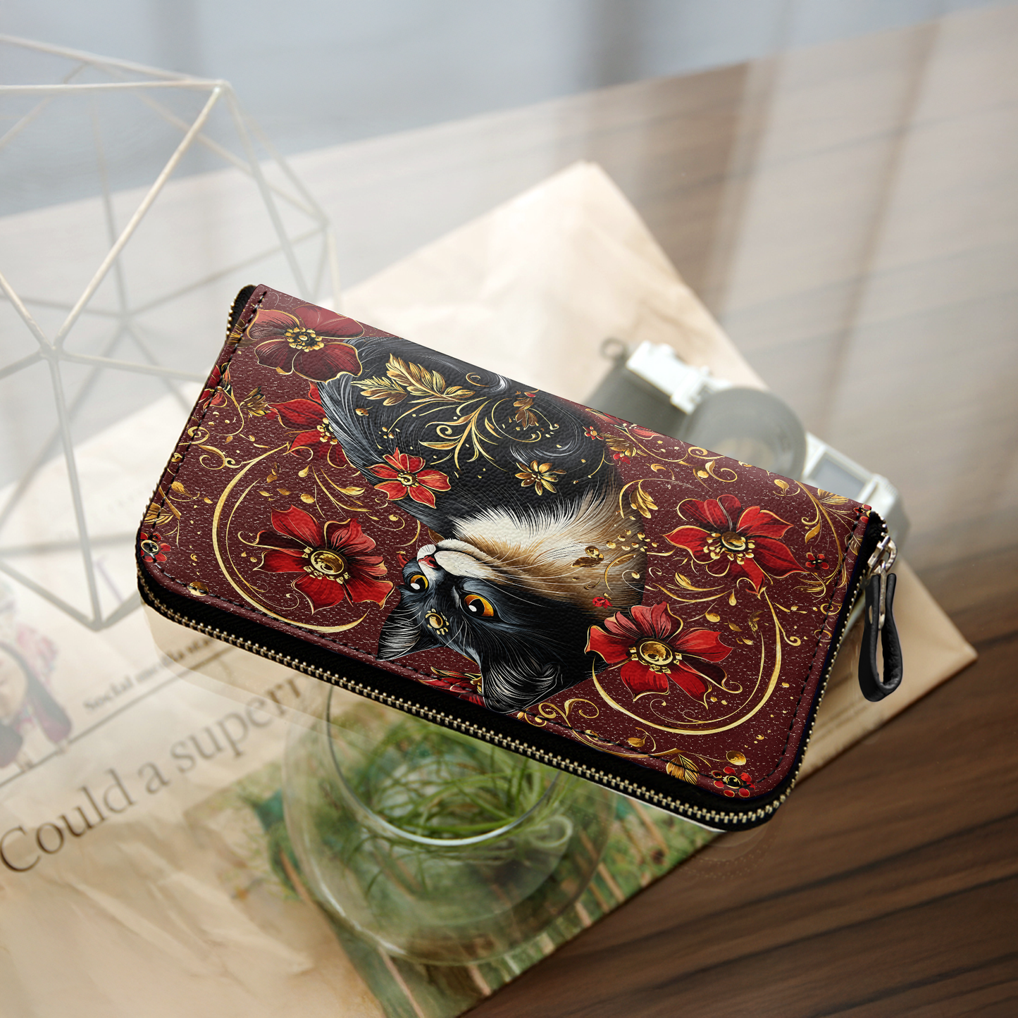 Shineful Leather Clutch Purse With Wristlet Strap Handle Shineful Leather Bag Midnight Bloom