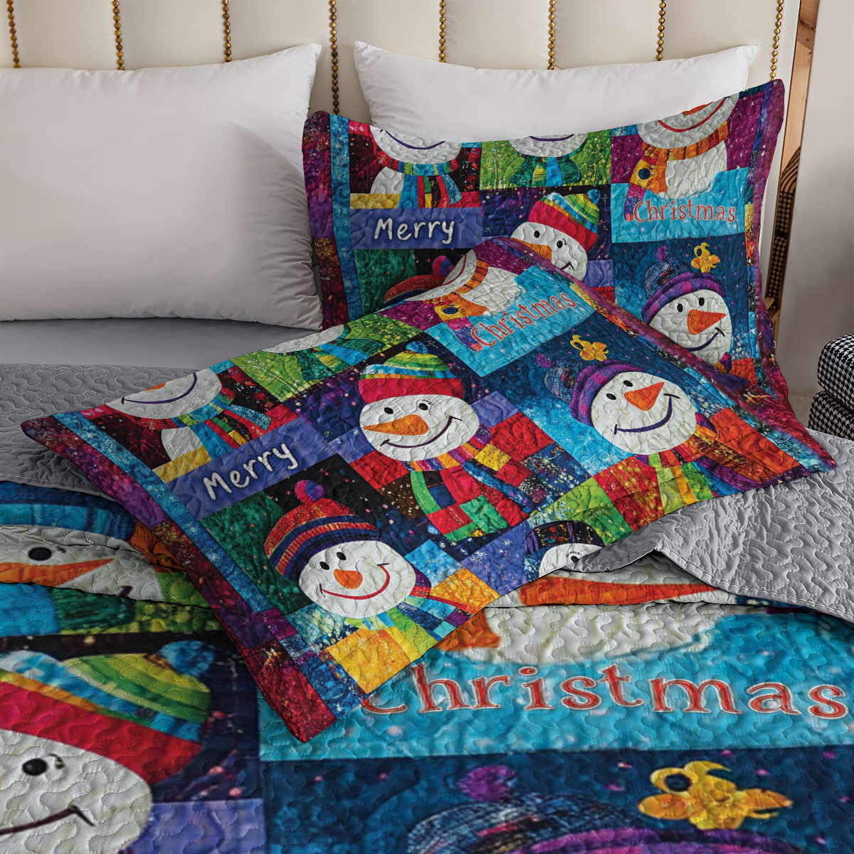 Shineful All Season Quilt 3-Piece Set - Snowman Pattern