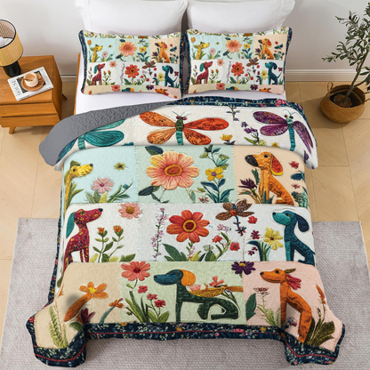 Shineful All Season Quilt 3-Piece Set - Springtime Dachshund & Blooms