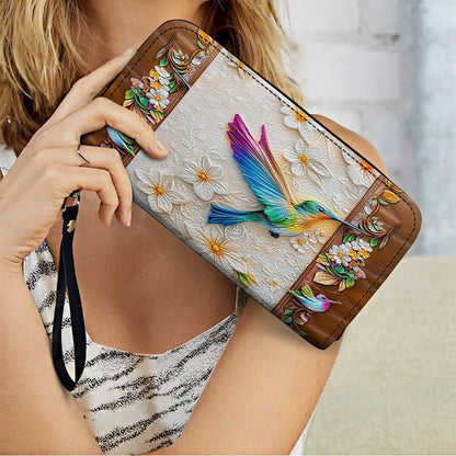 Shineful Leather Clutch Purse With Wristlet Strap Handle Fluttering Blooms