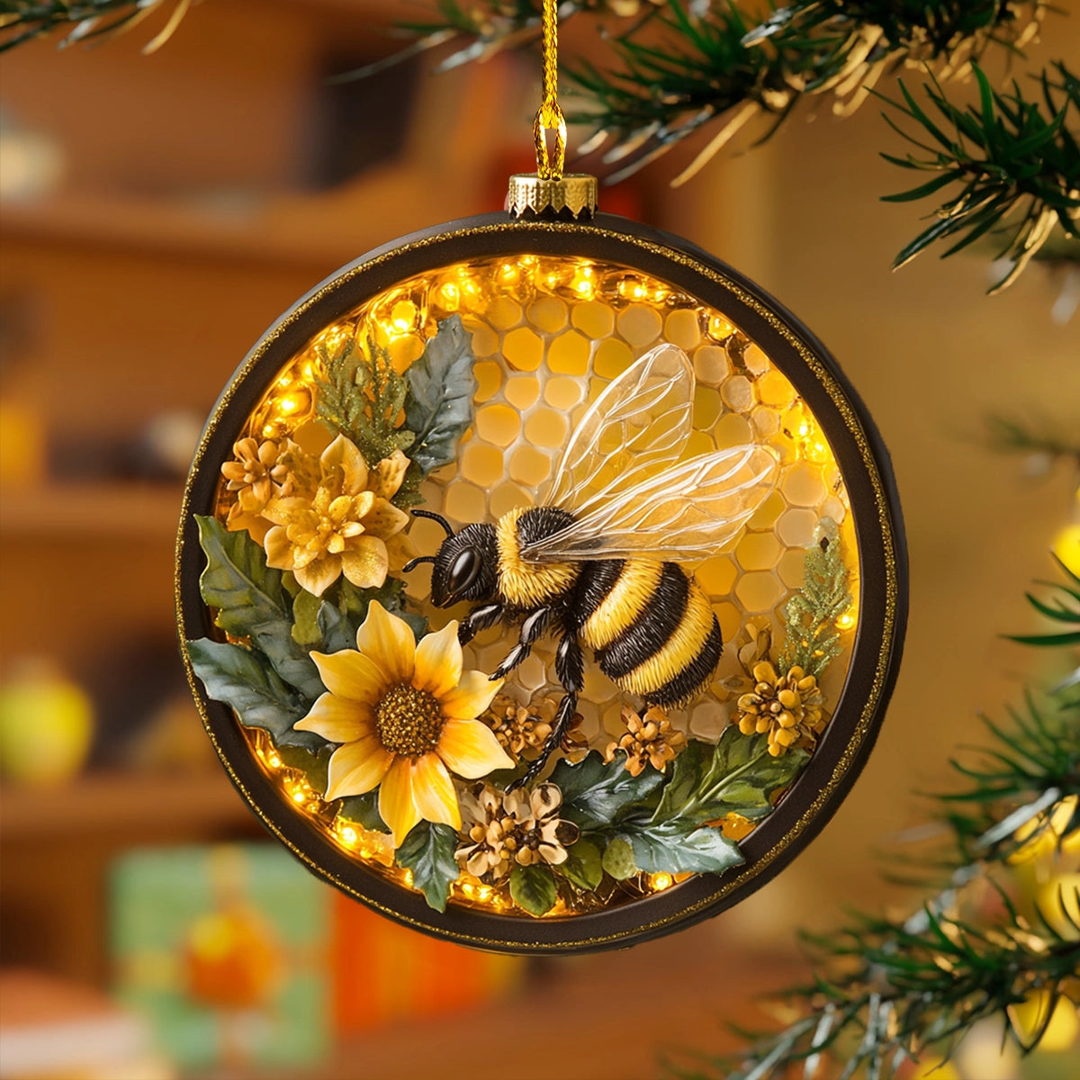 Shineful 2D Acrylic Ornament Golden Golden Bloom Bee