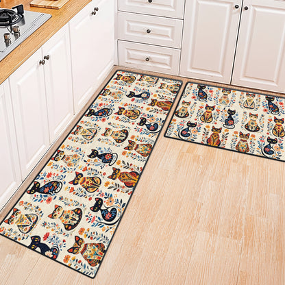 Shineful Ultra-Thin Non Skid Floor Mat, Kitchen Rugs Purr-fectly Floral Cat