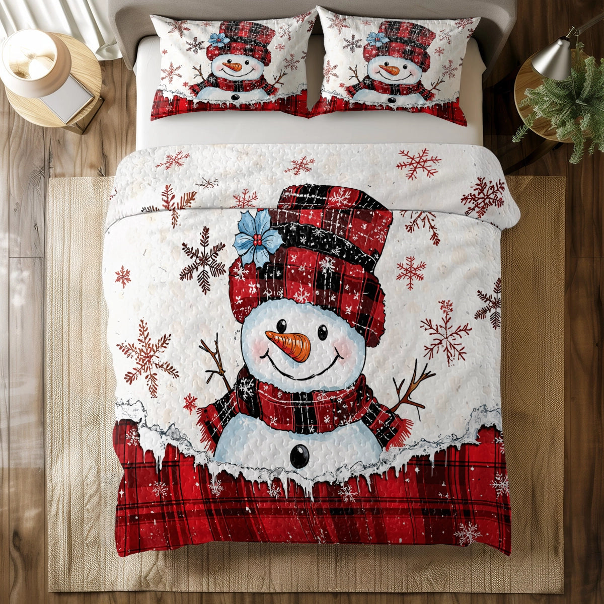 Shineful All Season Quilt 3-teiliges Set - Plaid Snowman Joy 