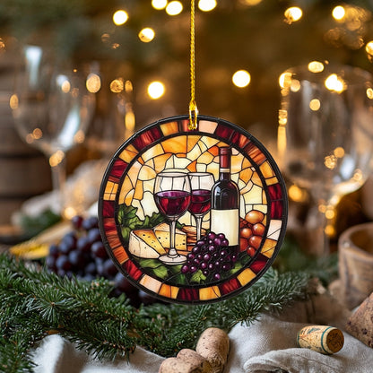 Glänzendes 2D-Acryl-Ornament – ​​Wein und Käse aus Glas