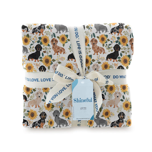 Shineful Fleece Blanket Dachshunds & Sunflowers