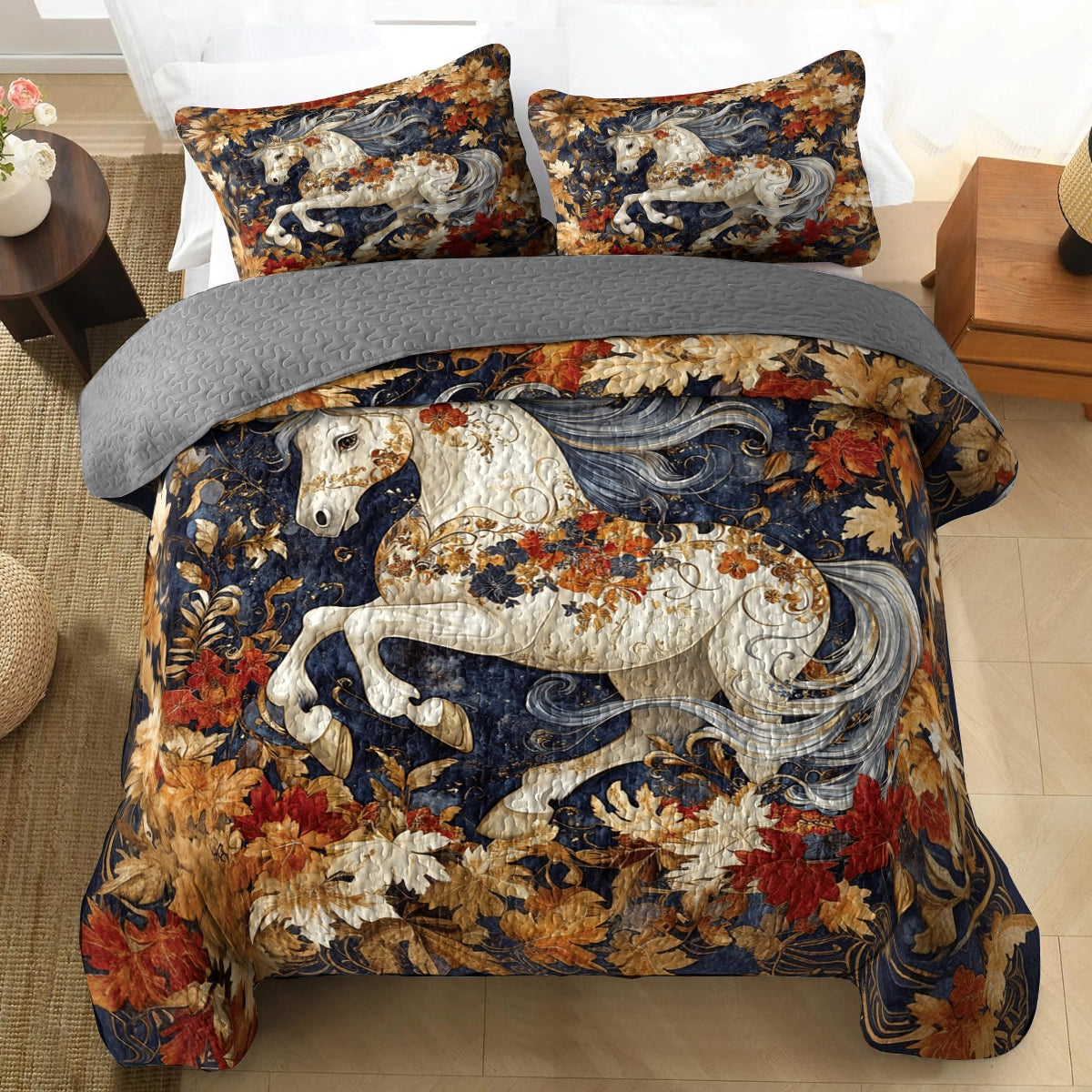 Shineful All Season Quilt 3-Piece Set - Autumn Majesty Horse