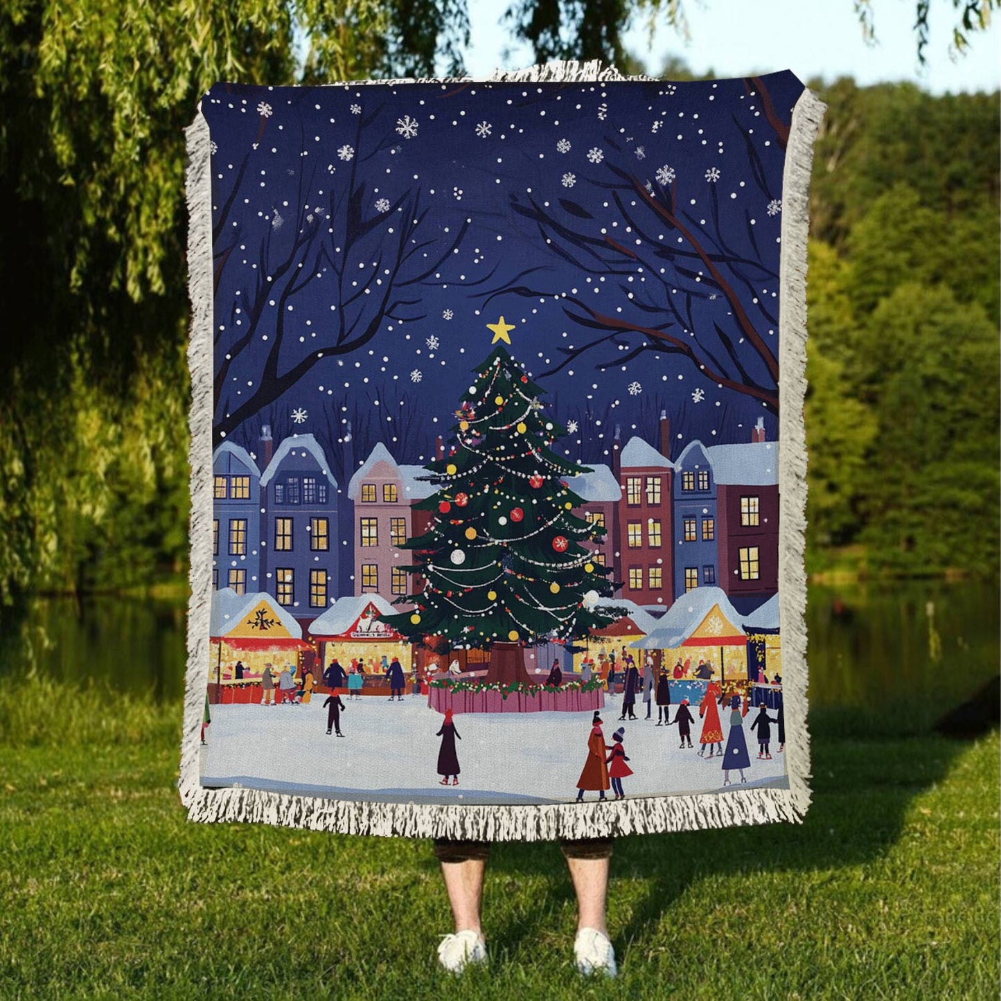 Shineful Woven Tapestry Throw Blanket Christmas Market