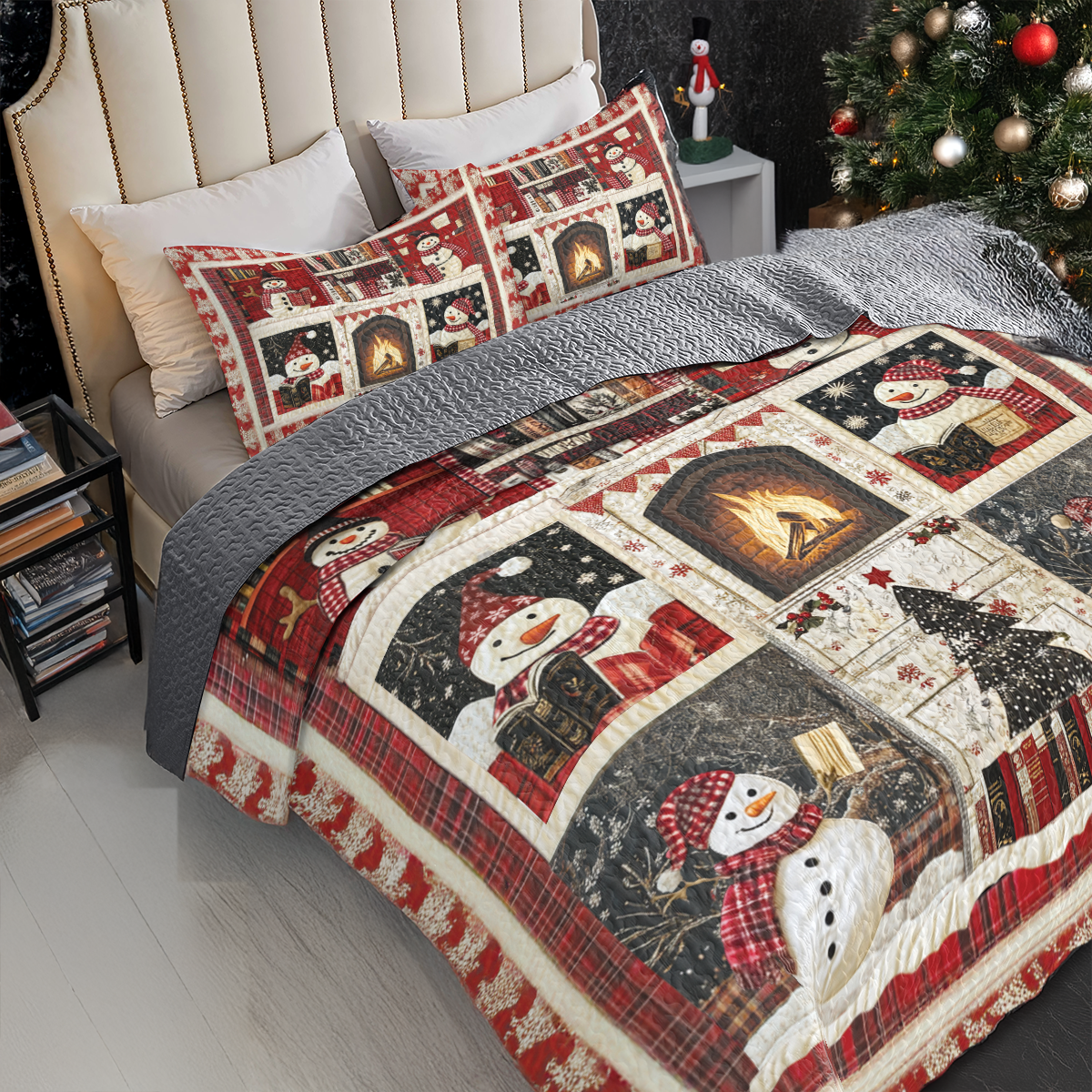 Shineful All Season Quilt 3-Piece Set Snowman Fireside Reading Delight