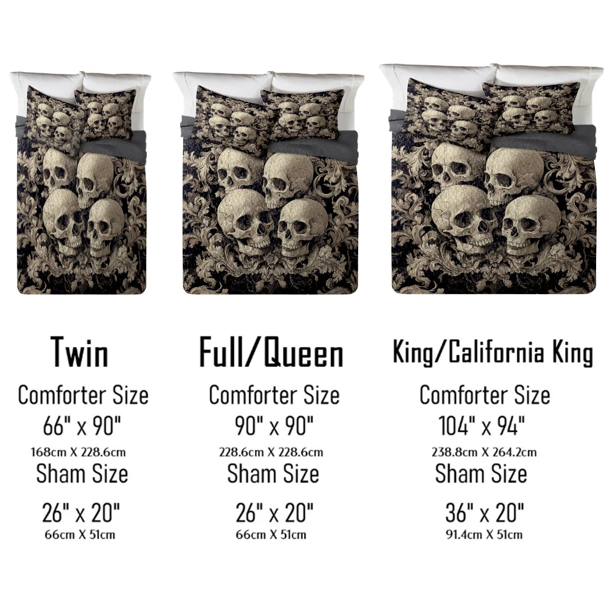 Shineful All Season Quilt 3-Piece Set - Mystic Skull Baroque