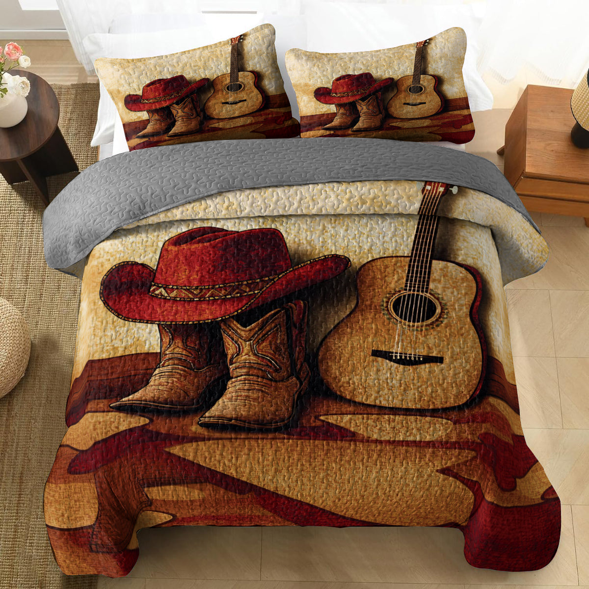 Shineful All Season Quilt 3-Piece Set Cowboy Music Soul