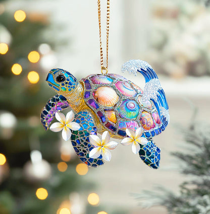 Shineful 2D Acrylic Ornament Twinkling Plumeria Sea Turtle