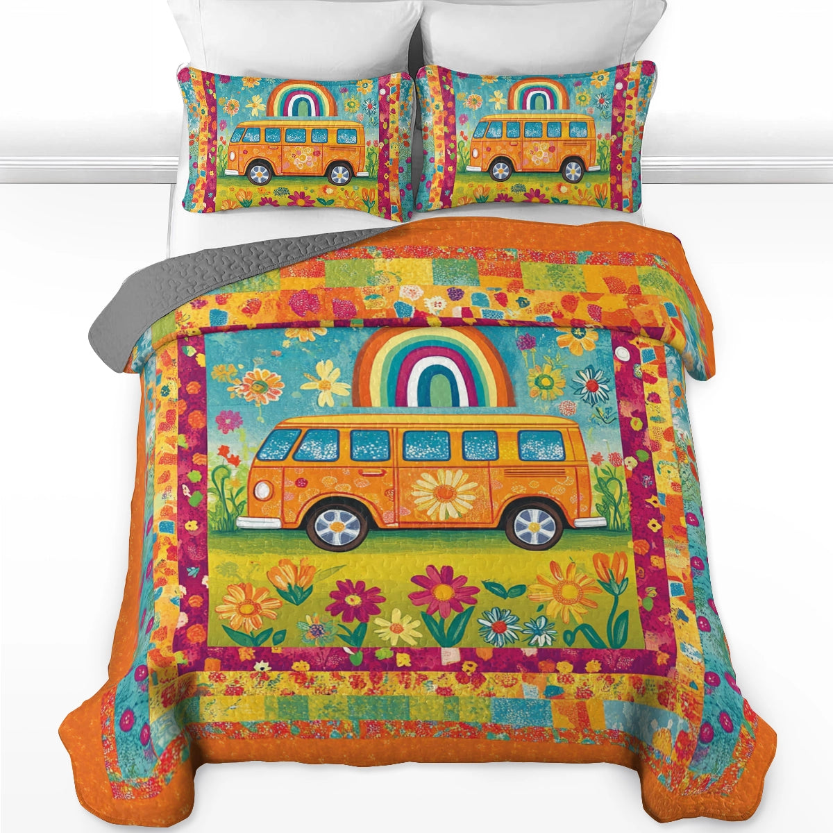 Shineful All Season Quilt 3-Piece Set Hippie Groovy Road Trip