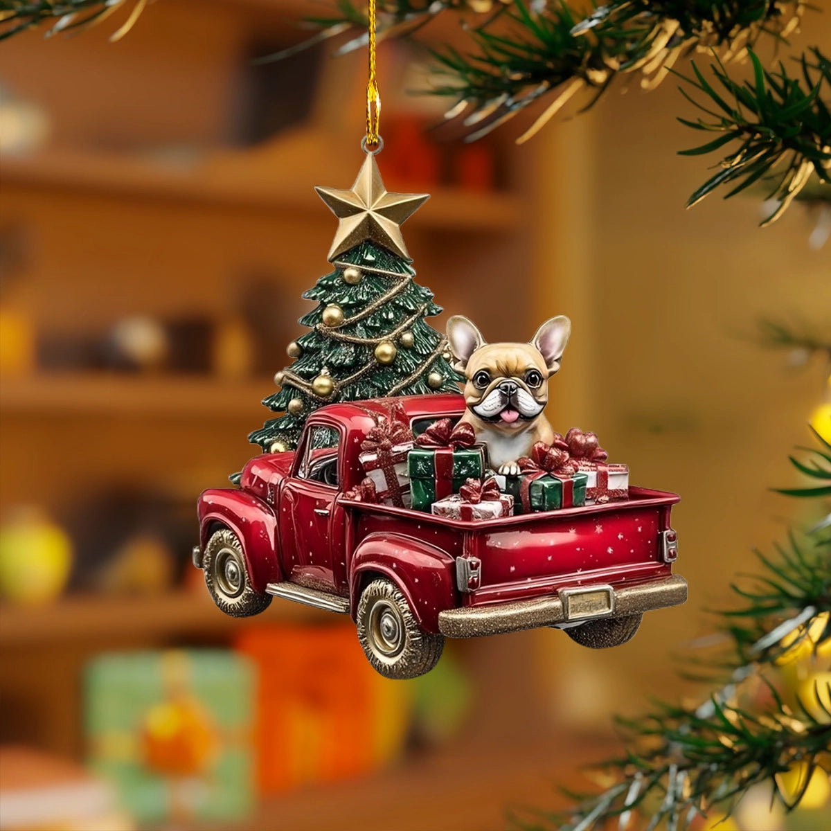 Shineful 2D Acrylic Ornament - Frenchie Christmas Joy Ride