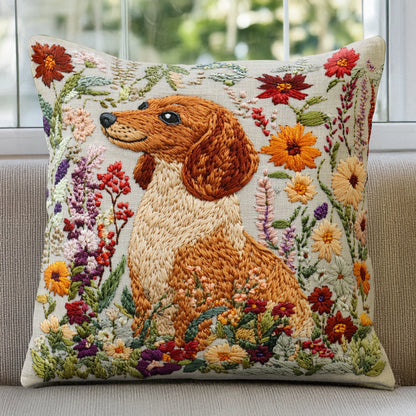 Shineful Pillow 2D Flat Print Dachshund Garden Companion