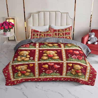 Shineful All Season Quilt 3-Piece Set Cute Teddy