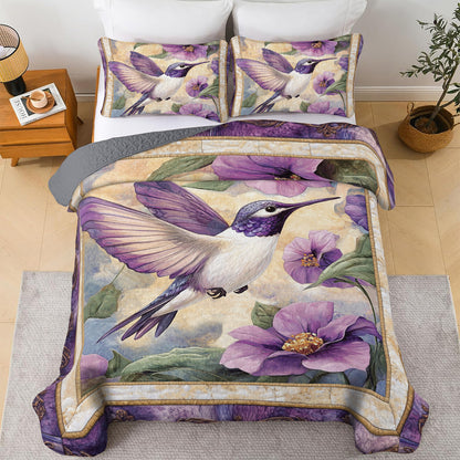 Shineful All Season Quilt 3-Piece Set Purple Hummingbird Dream