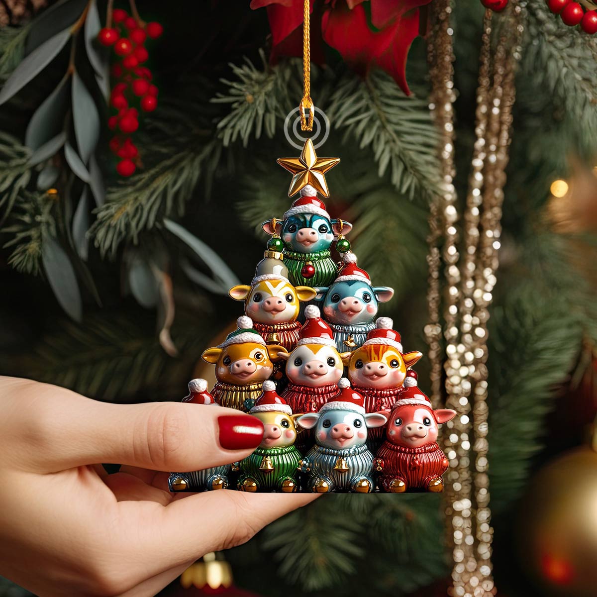 Shineful 2D Acrylic Ornament Cow Christmas Tree