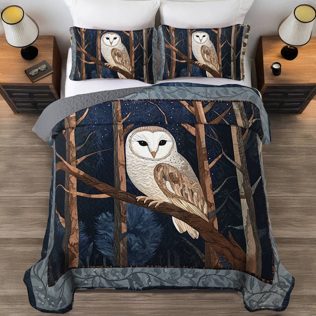 Shineful All Season Quilt 3-Piece Set - Mystic Barn Owl