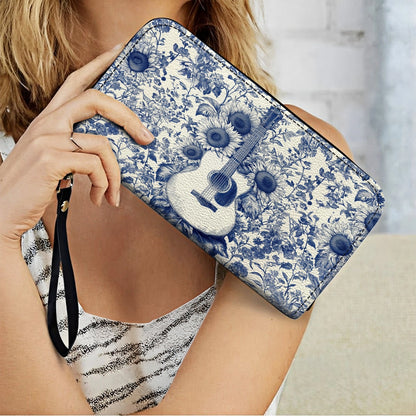 Shineful Leather Clutch Purse With Wristlet Strap Handle Sunflower Serenade