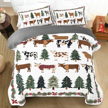 Shineful All Season Quilt 3-Piece Set Evergreen Christmas Cow