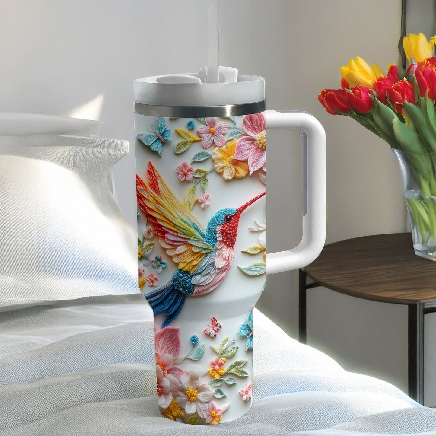 Shineful Glossy Tumbler Gorgeous Floral Hummingbird