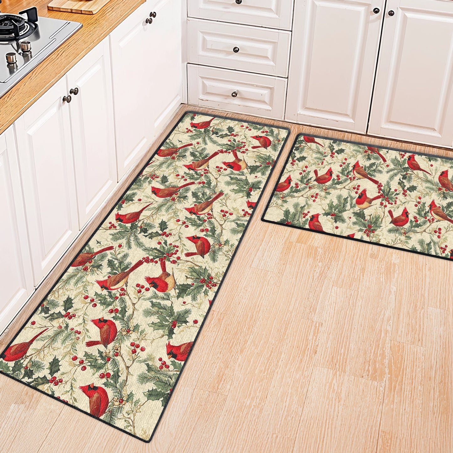 Shineful Ultra-Thin Non Skid Floor Mat, Kitchen Rugs Winter Cardinal Harmony